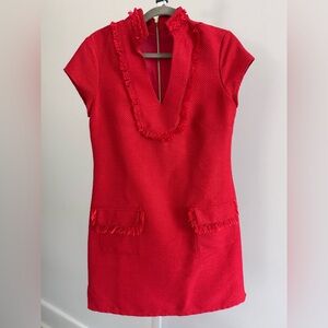 Sail to Sable Red Gold Ruffled Plunge Mini Dress